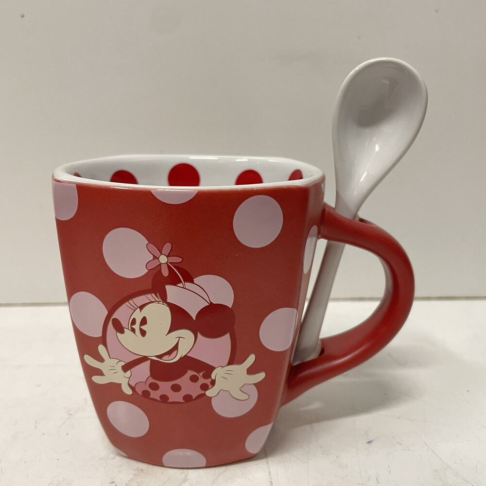 Minnie Mouse Disney Parks Authentic Original Red Pink Polka Dot Coffee Mug